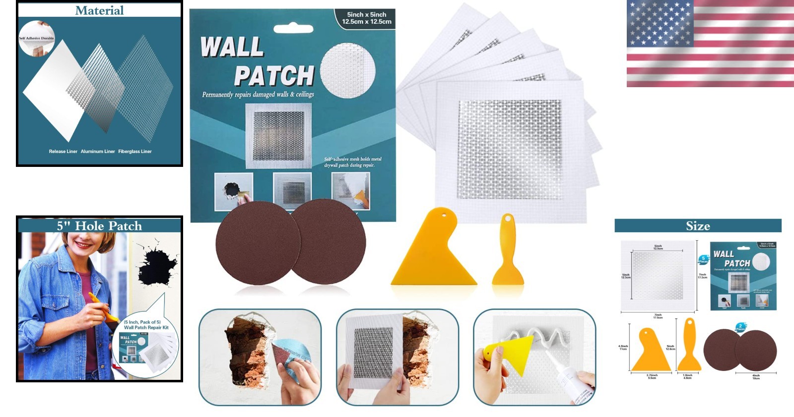 Drywall Repair Kit 5 Pcs Self-Adhesive Wall Mesh Large Hole Patch