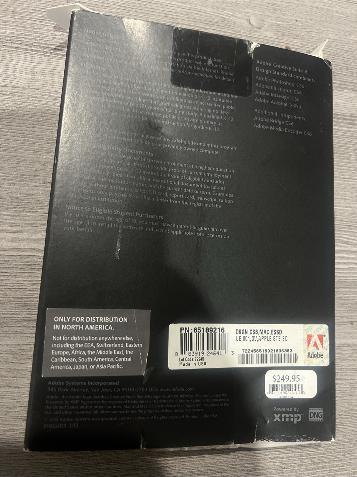 Adobe Creative Suite 6 Design Standard Student Teacher w/Mac Code 1 Disc