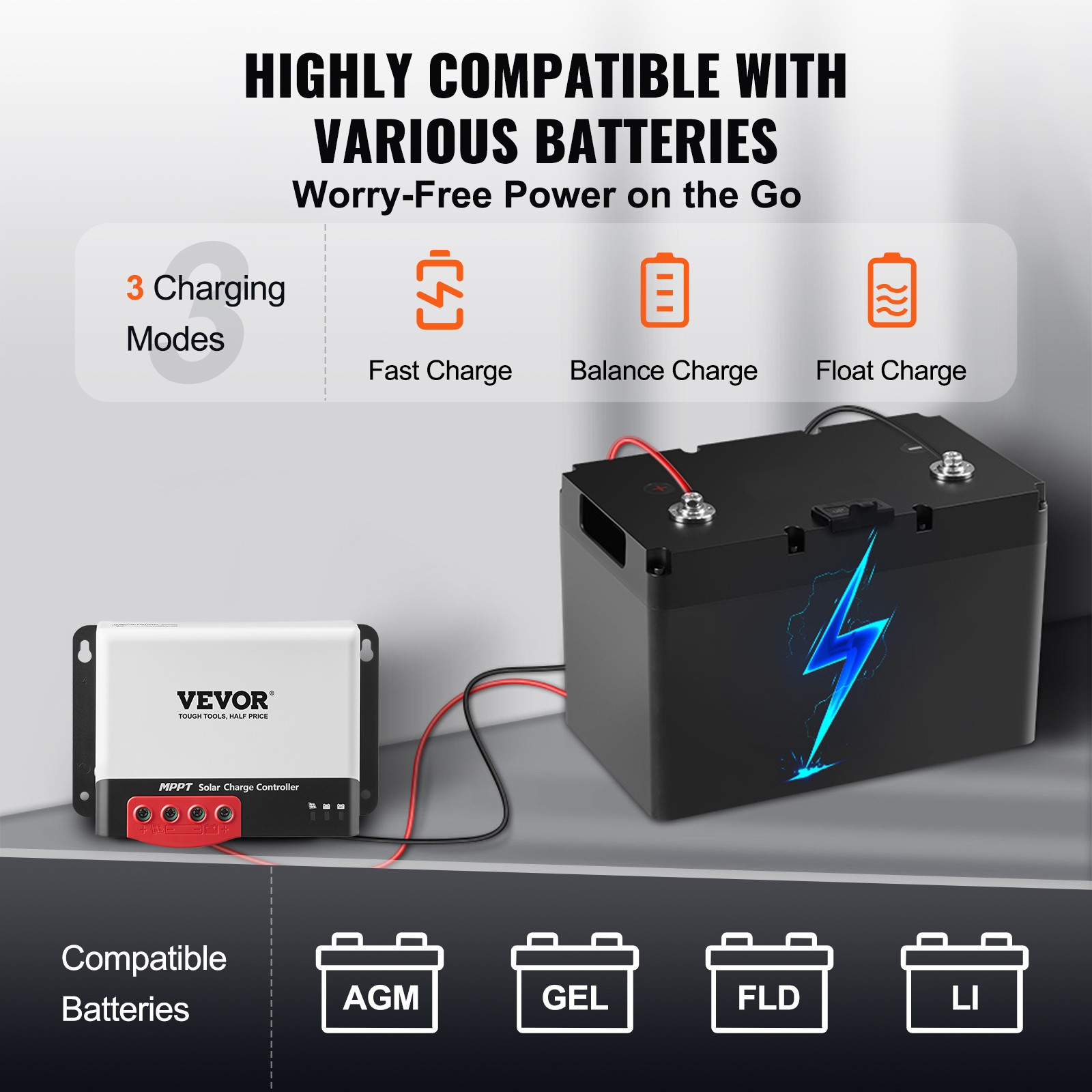 VEVOR MPPT Solar Charge Controller 50 Amp 12V / 24V Auto Solar Panel Controller