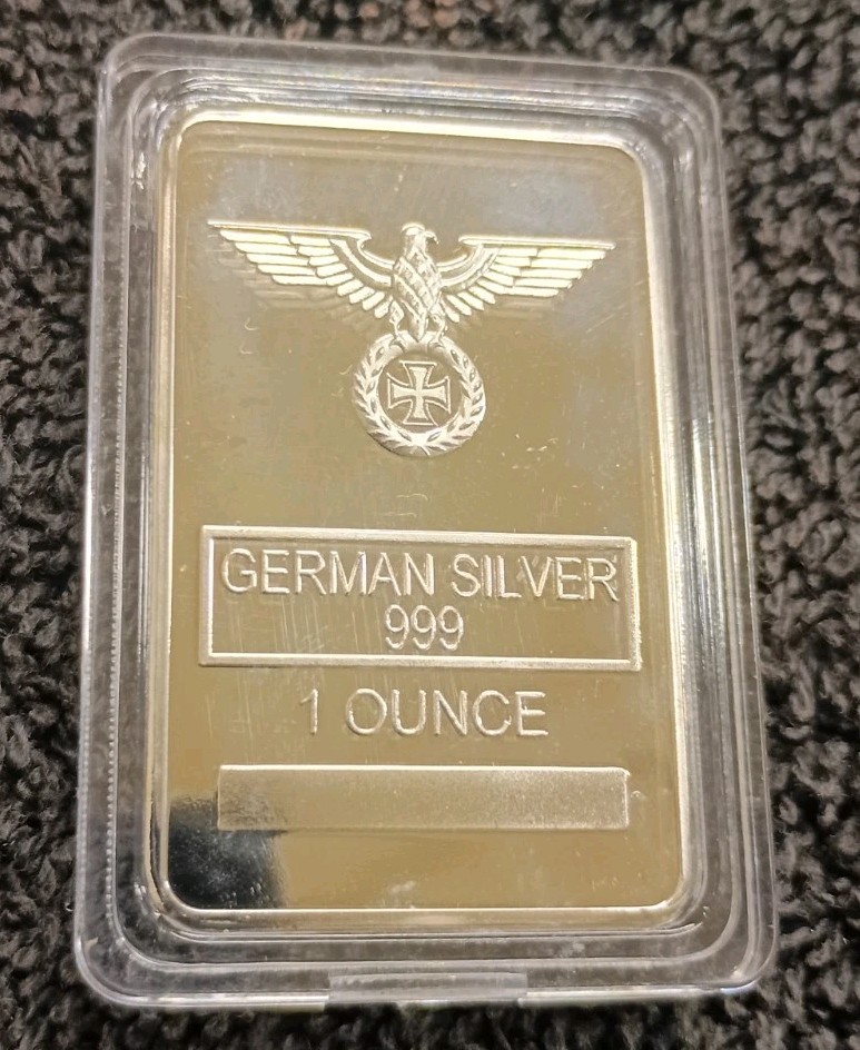 Eagle Iron Cross 1 OZ German Silver Mixed ALLOY Proof Bar Ingot In Capsule.
