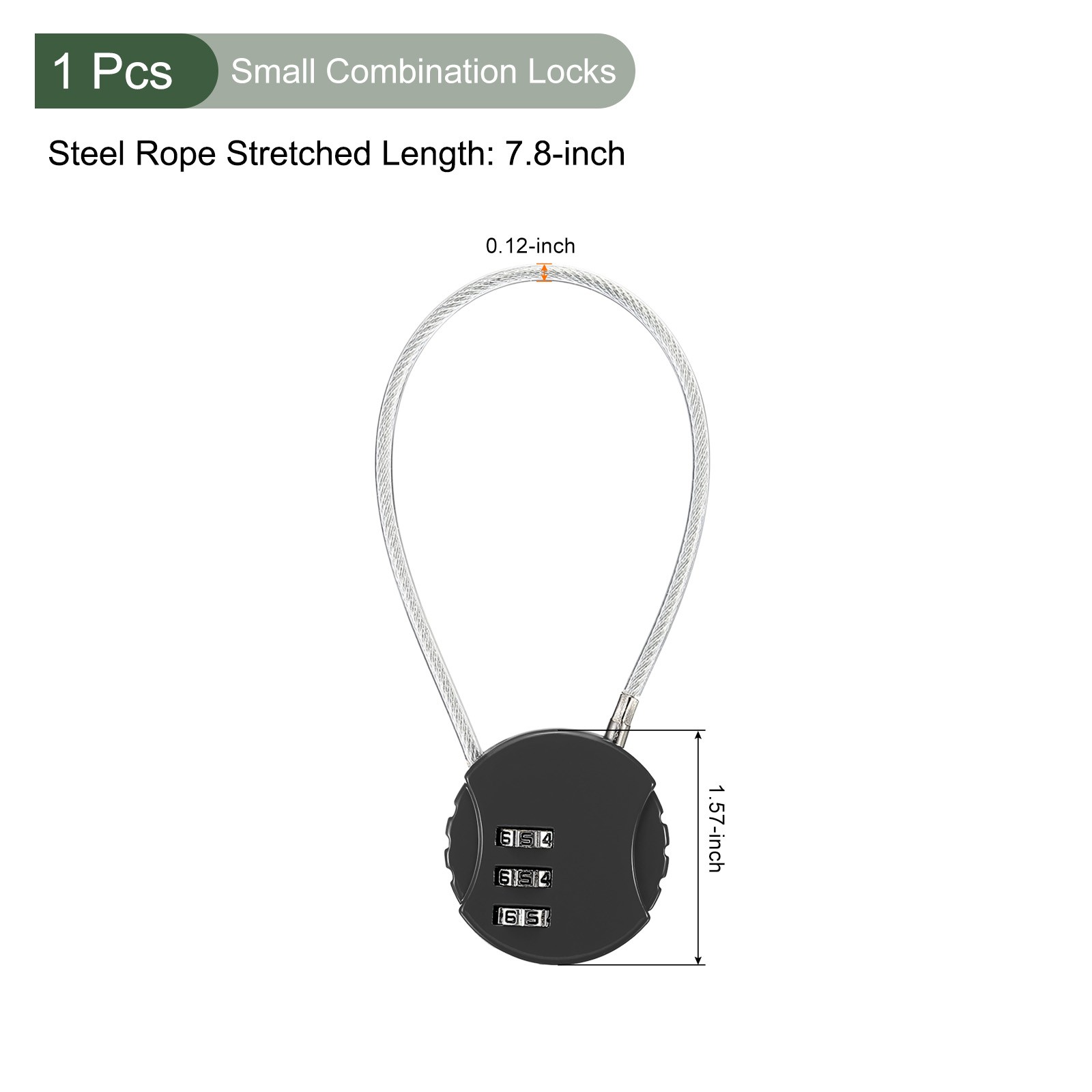 1Pc Small Combination Locks, 3 Digit Baggage Padlocks(Black, 7.8-Inch)