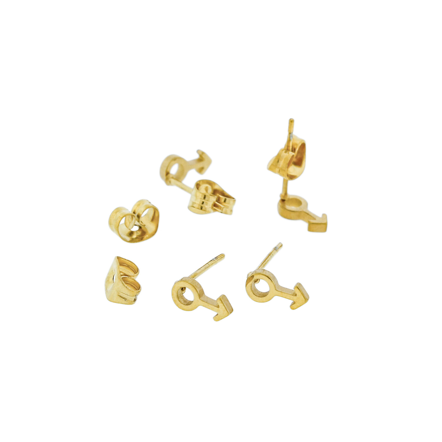 Gold Stainless Steel Earrings - Male Sign Studs - 10mm x 8mm - 1 Pair - ER362