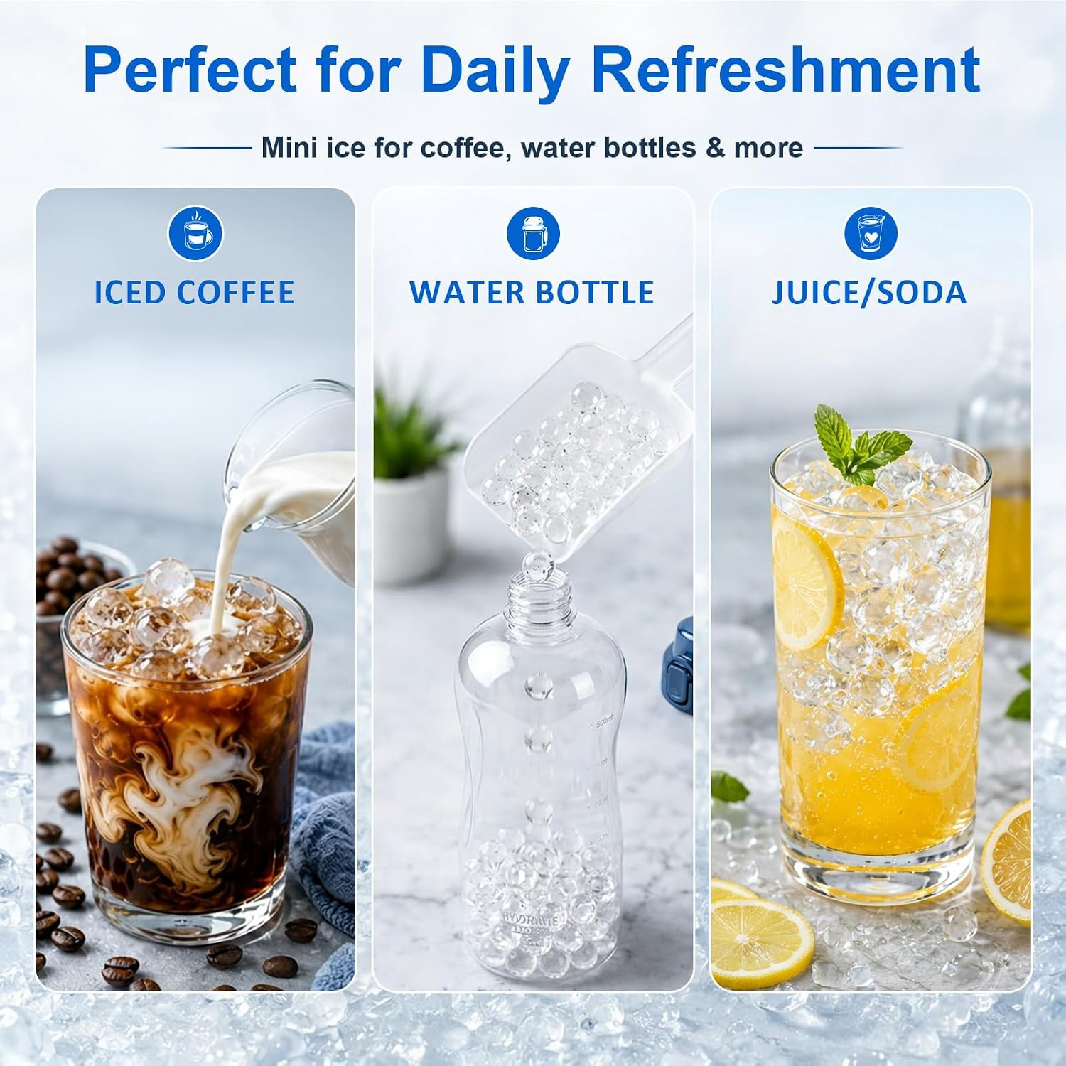 Mini Ice Cube Trays with Lid & Bin, Tiny Pebble Ice Balls for Coffee | Make 416