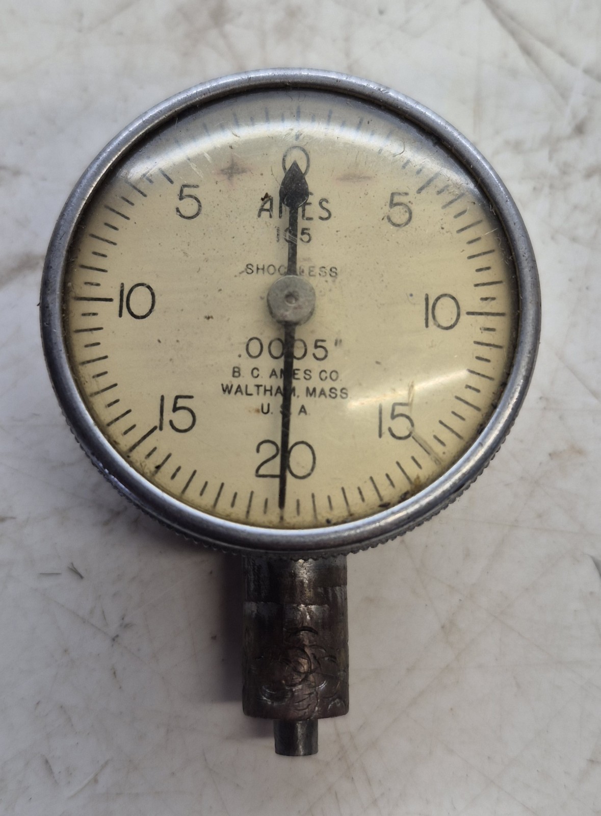 B.C. Ames Co. Dial Indicator No. 105 Shockless Made In USA .0005" Works Great