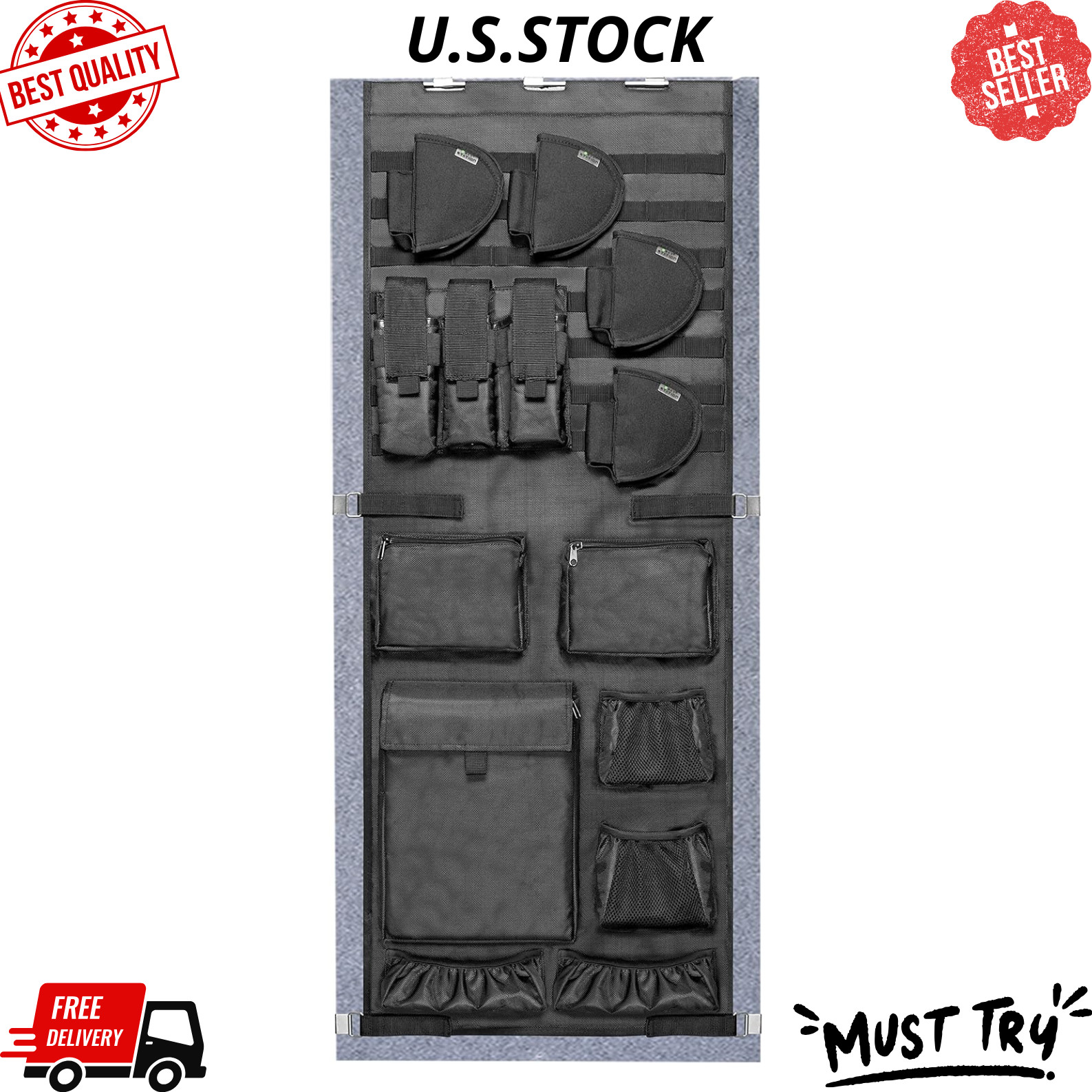 NEW Gun Safe Door Organizer Molle Panel Pistol Holder Mag Pouch 18.5-25"