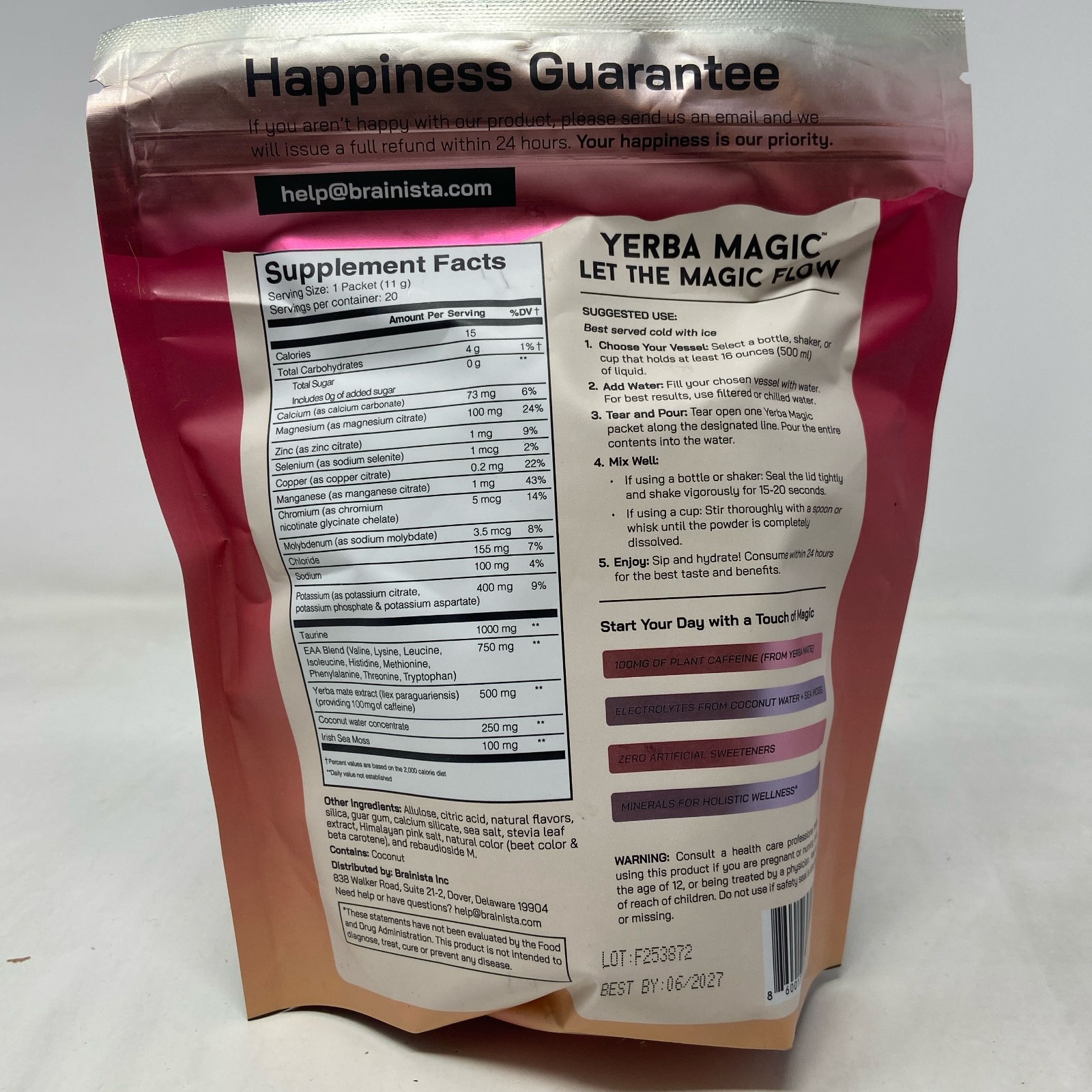 Brainista Yerba Magic Hydration + Energy Tropical Punch 20 Sticks