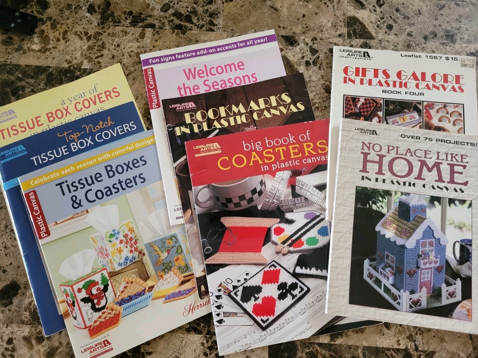Plastic Canvas Patterns Pattern Book Decor Tissue Boxes & Coasters Etc Lot of 8