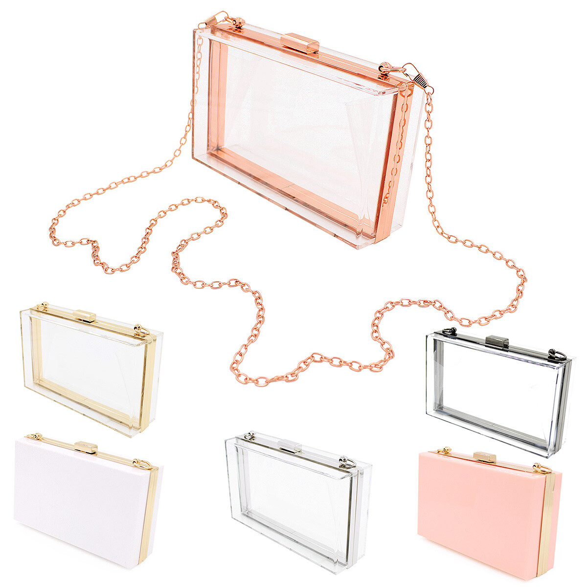 Premium Transparent Clear Acrylic Hard Box Clutch Bag Evening Shoulder Handbag