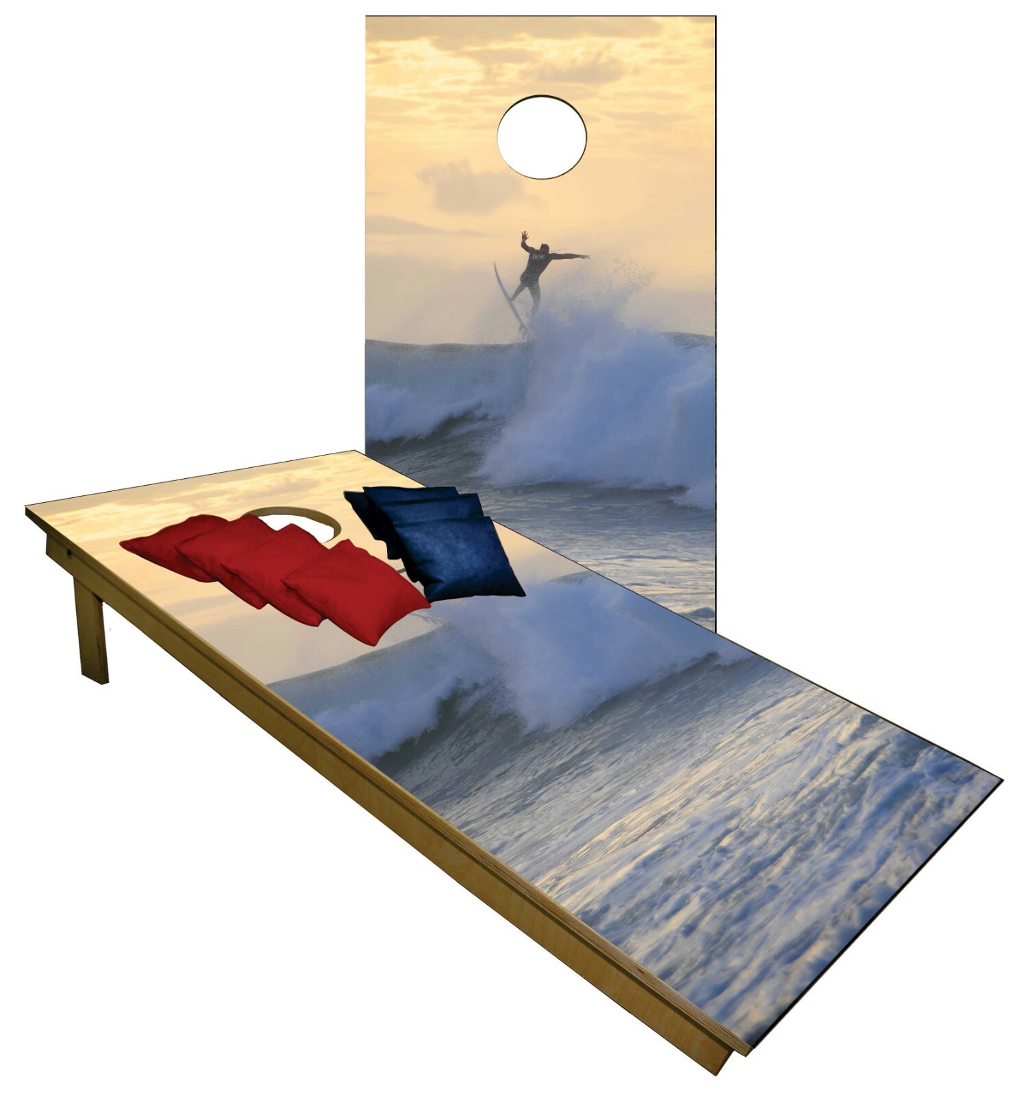 Cornhole High Wave Surfer White Boards BEANBAG TOSS GAME w Bags Set
