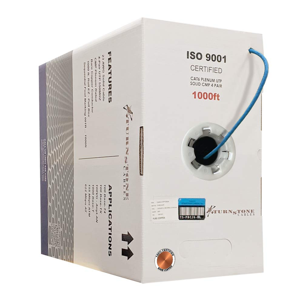 Tscables | Cat6 Plenum (CMP) 1000Ft Cable, 23AWG | 100% Solid Bare Copper | 550M