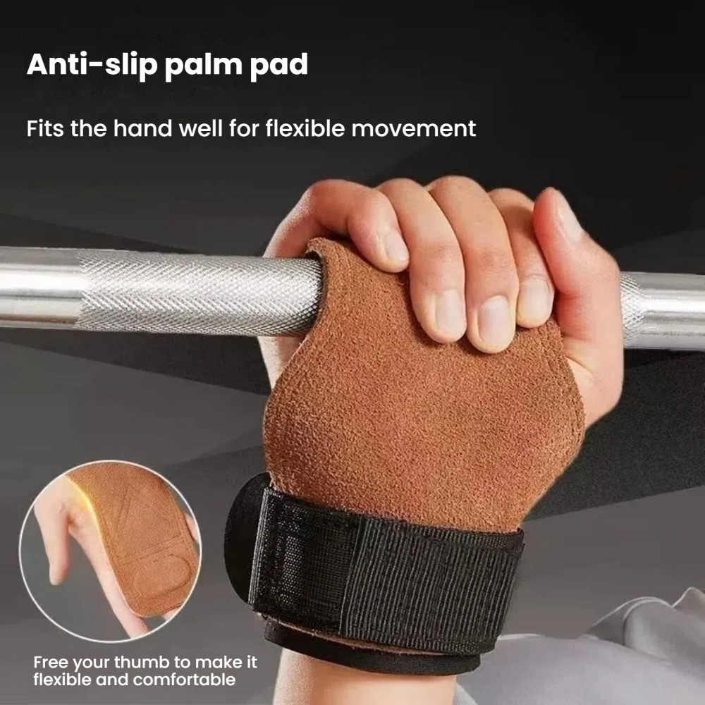 Non-Slip Anti-Skid Padded Hard Pull Assist Belt Imitation Cowhide Fitness Gloves