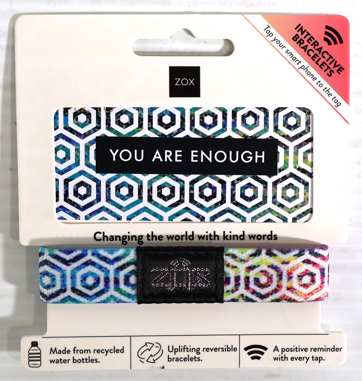 ZOX Interactive Reversible Bracelet "YOU ARE ENOUGH" (Wristband) & Card - NEW