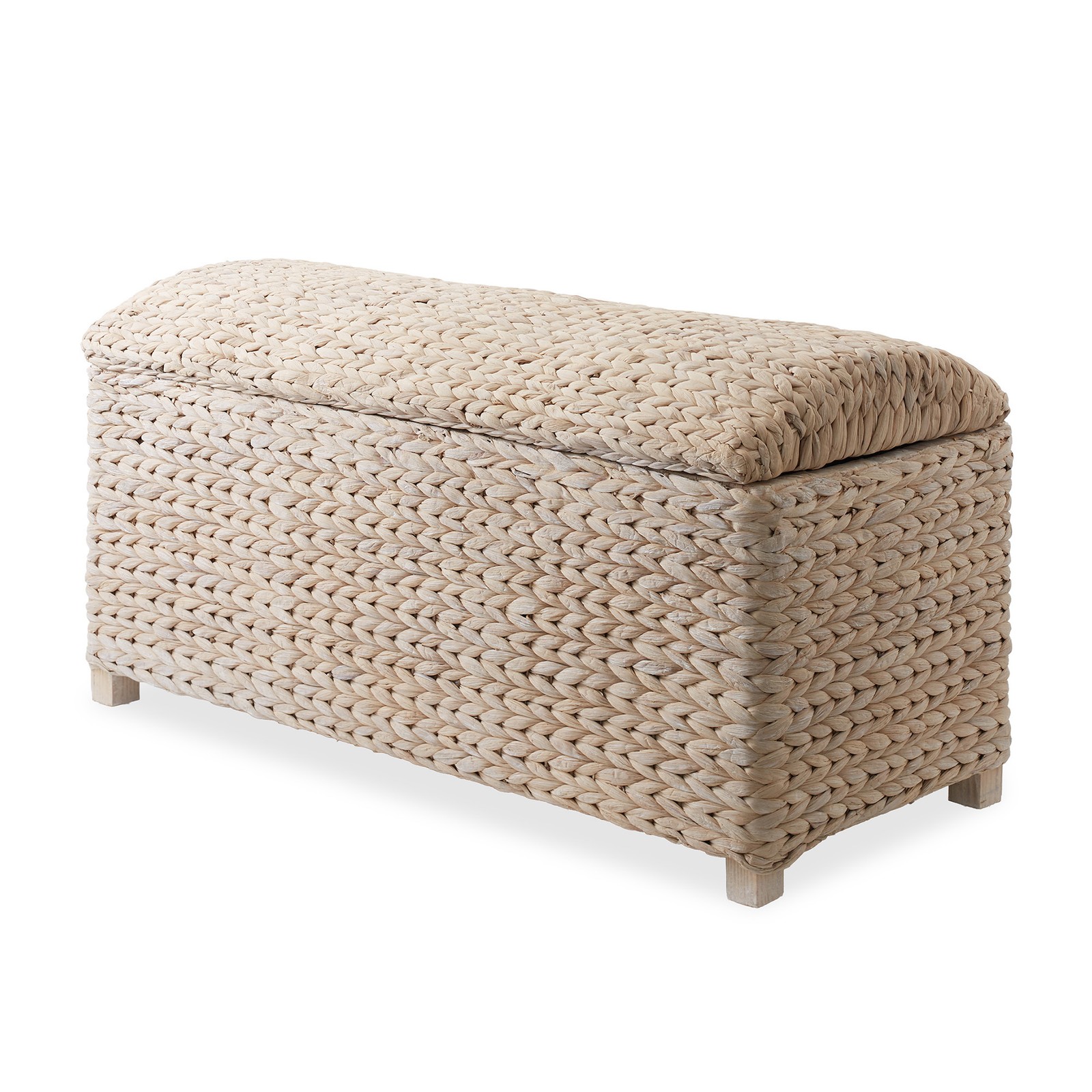 36" Storage Chest Trunk w/ Curved Lid, Safety Hinge - Whitewash Hyacinth Wicker