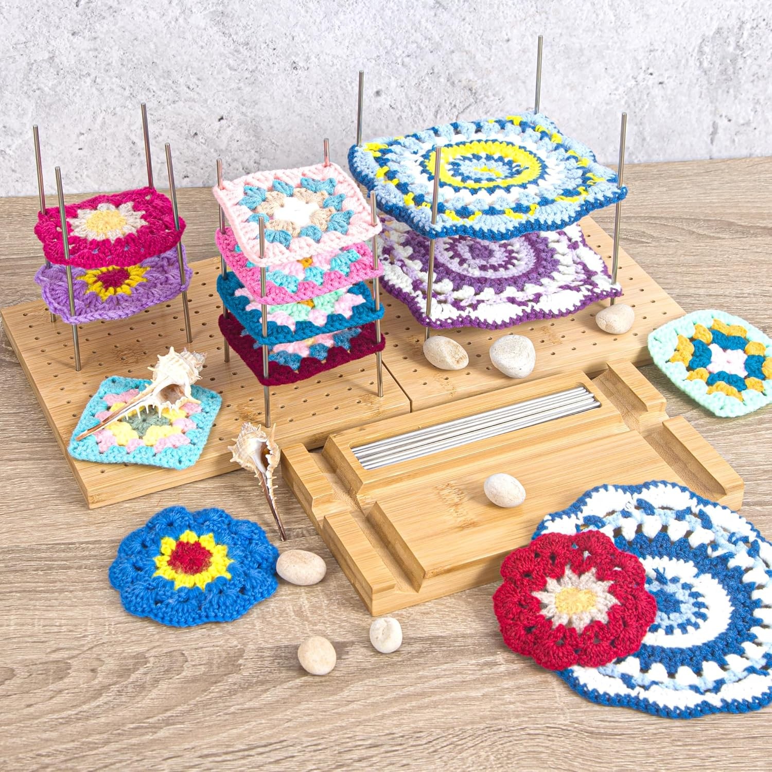 Crochet Blocking Board with Pegs & Accessories - 15.5x7.7 inch Knitting Board...