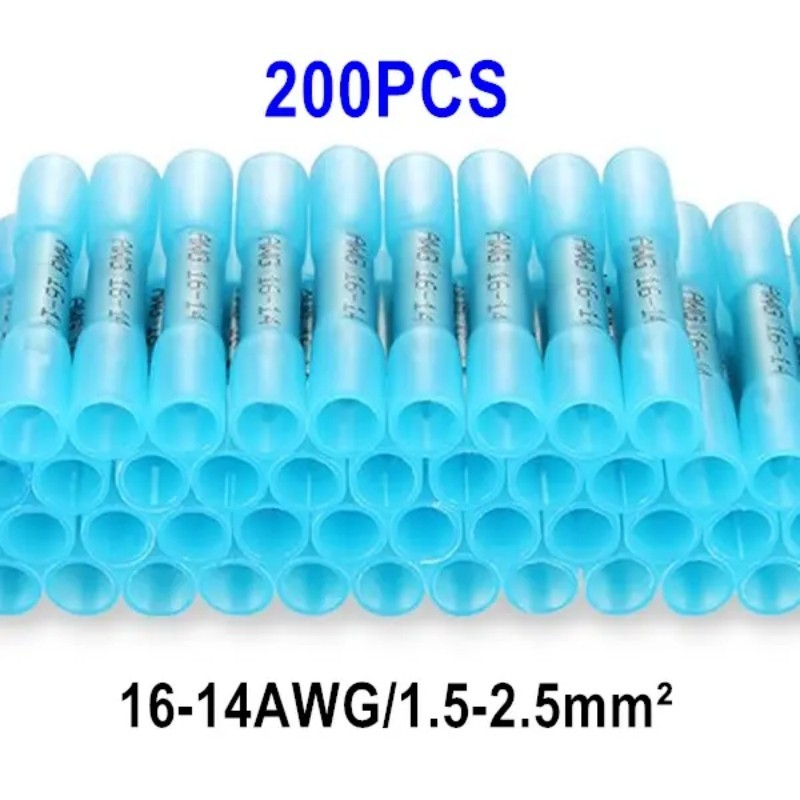 Waterproof Heat Shrink Butt Splice Wire Connectors 16-14AWG Blue Terminals