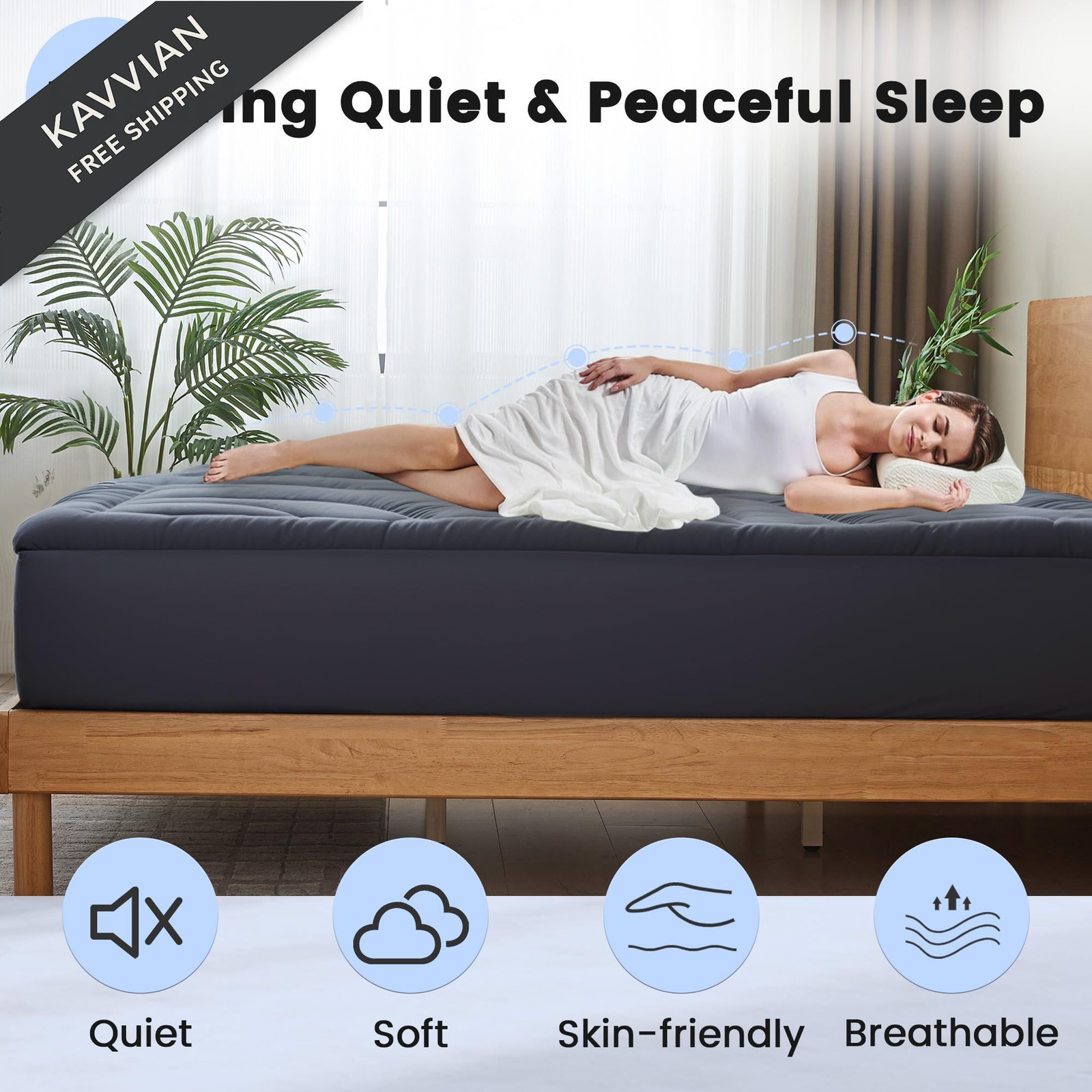 Waterproof Mattress Pad Queen, Quilted Fitted Queen Grey