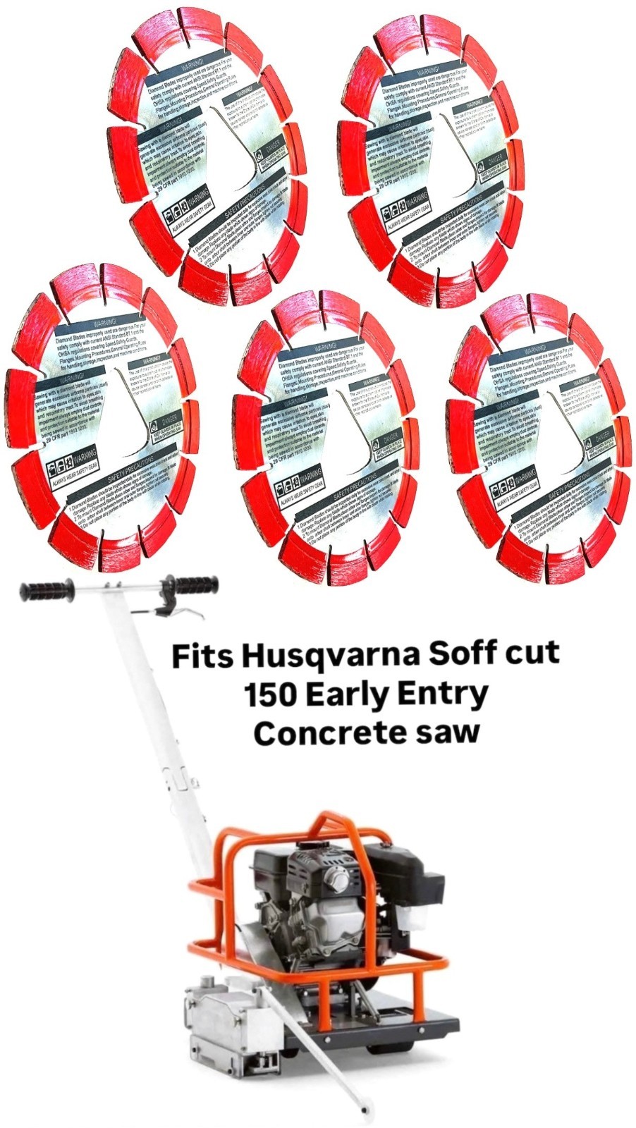 6'' RED early entry green concrete diamond blade fits Husqvarna Soff-Cut 150 5pk