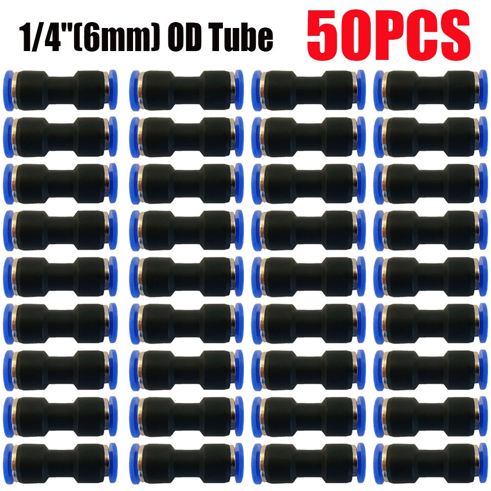 50pcs 1/4 X 1/4 OD Tube Pneumatic Straight Union Push Connector Air Push Fitting