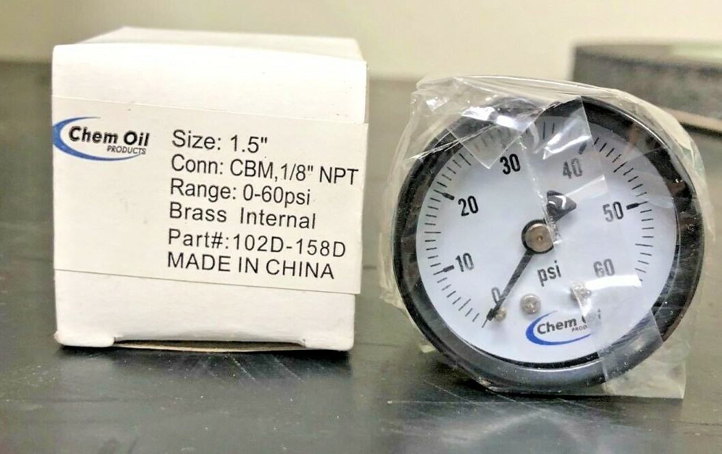 Chem Oil 1.5" Gauge 0-60Psi, Brass Internal, CBM 1/8" NPT, 102D-158D