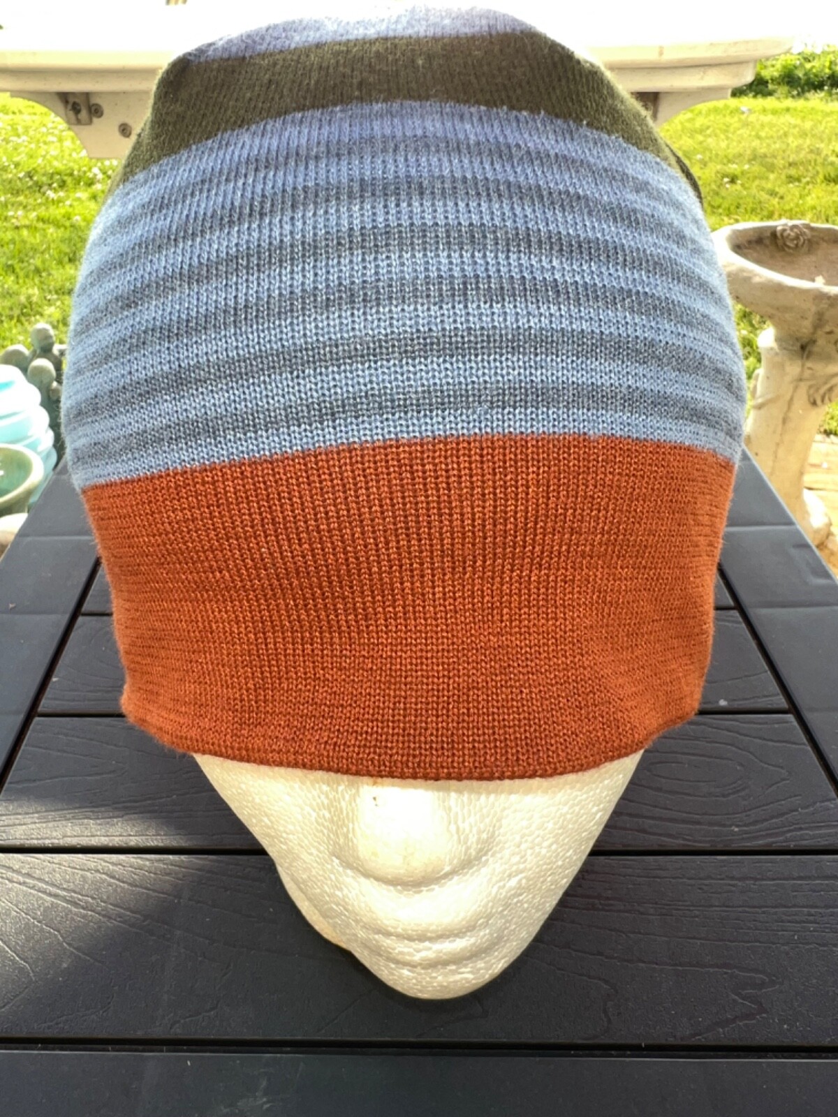 Patagonia Stocking Hat Rust Blue Green Gray solid stripes OSFA EUC