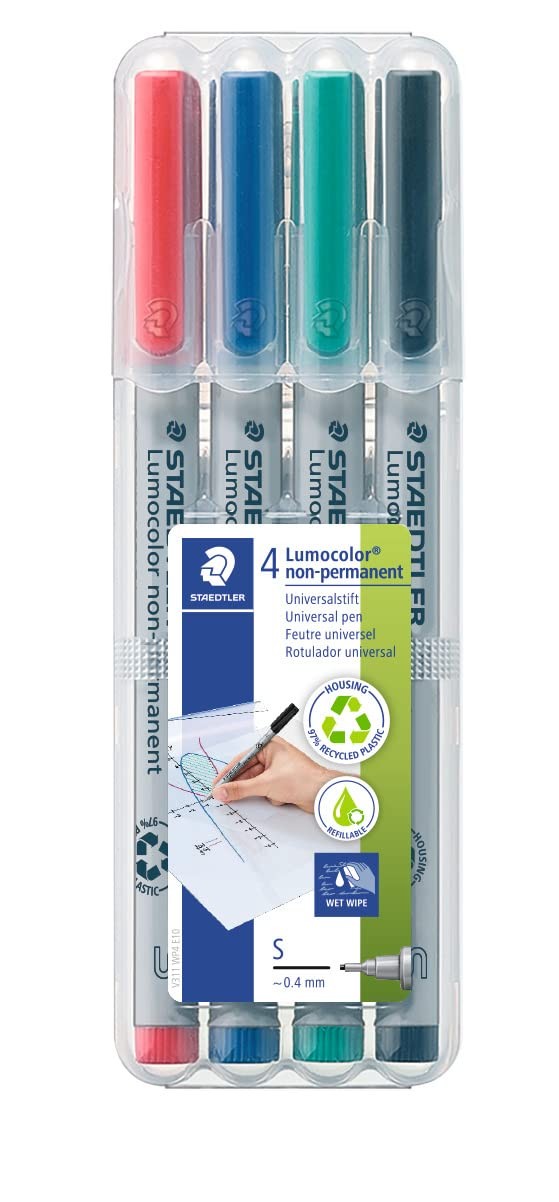 STAEDTLER Lumocolor Non-Permanent Universal Pen: Set of 4 Markers, Assorted C...
