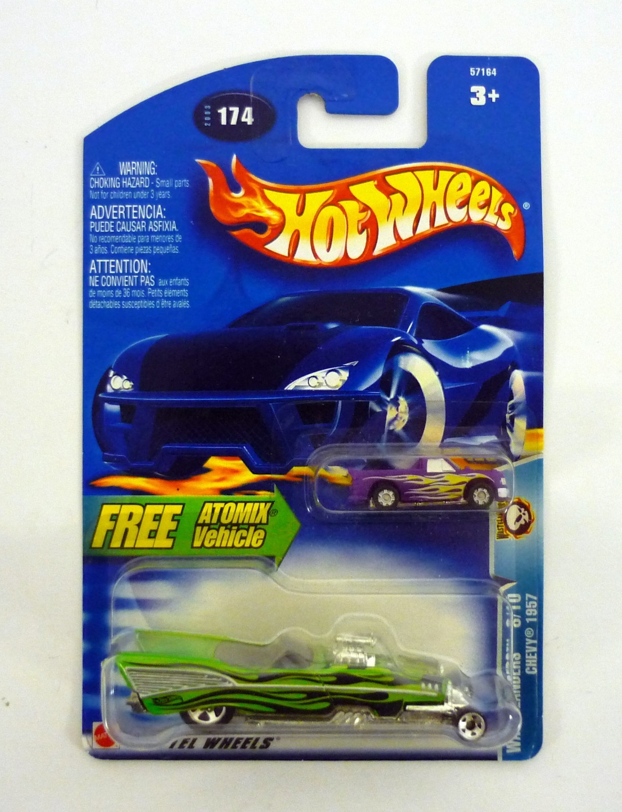 Hot Wheels Chevy 1957 #174 Wastelanders 8/10 Die-Cast Car + Atomix Vehicle 2002