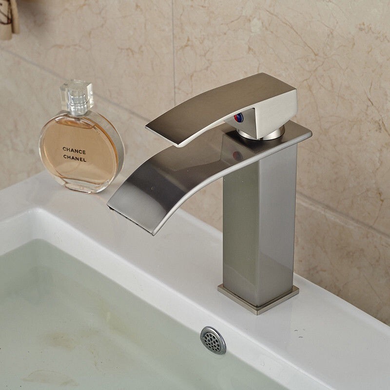 Waterfall Bathroom Sink Faucet Basin Lavatory Single Handle Mixer Tap W/6''Cover
