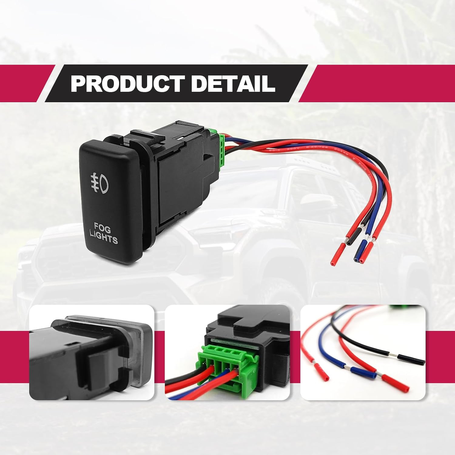 LED Fog Light Symbol Push Button Switch with Connector Wire White Backlit On/Off