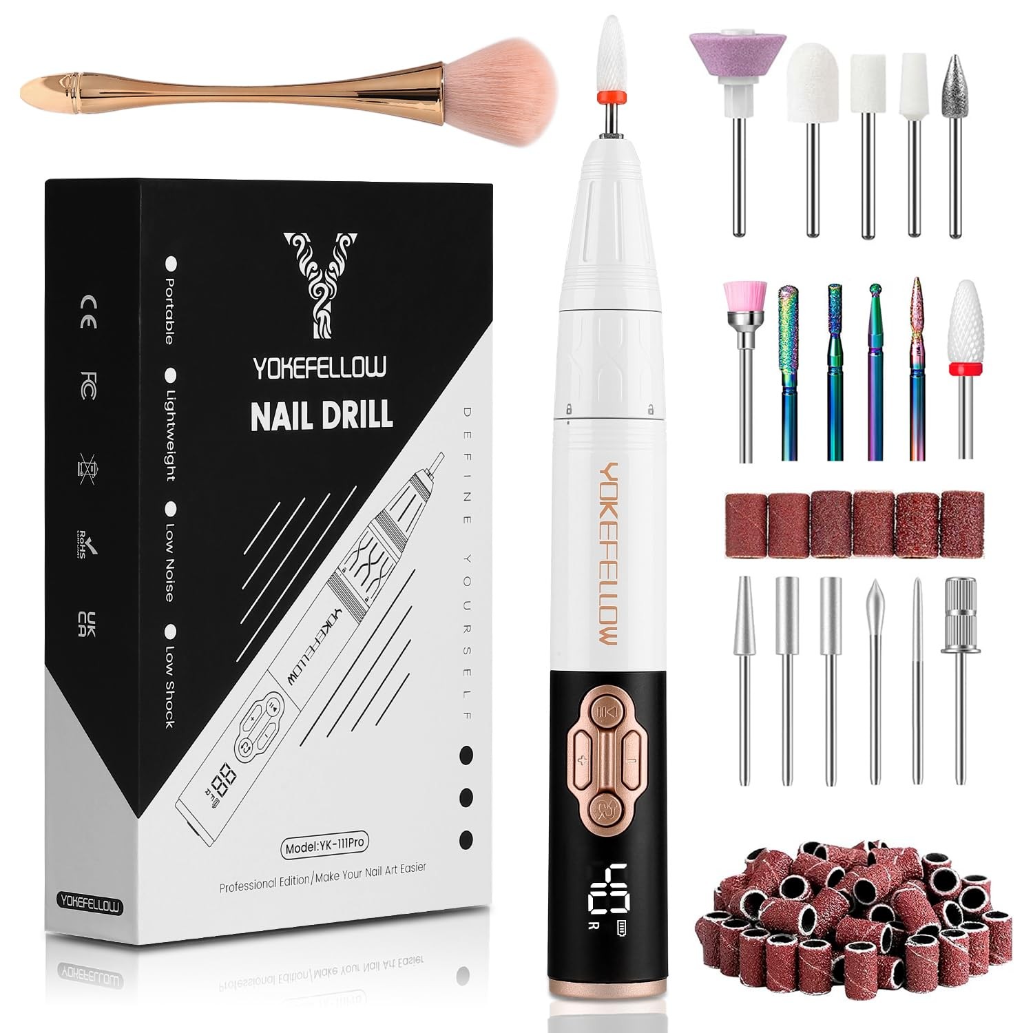 YOKE FELLOW Electric Nail Drill - 40000 RPM Protable File Gold