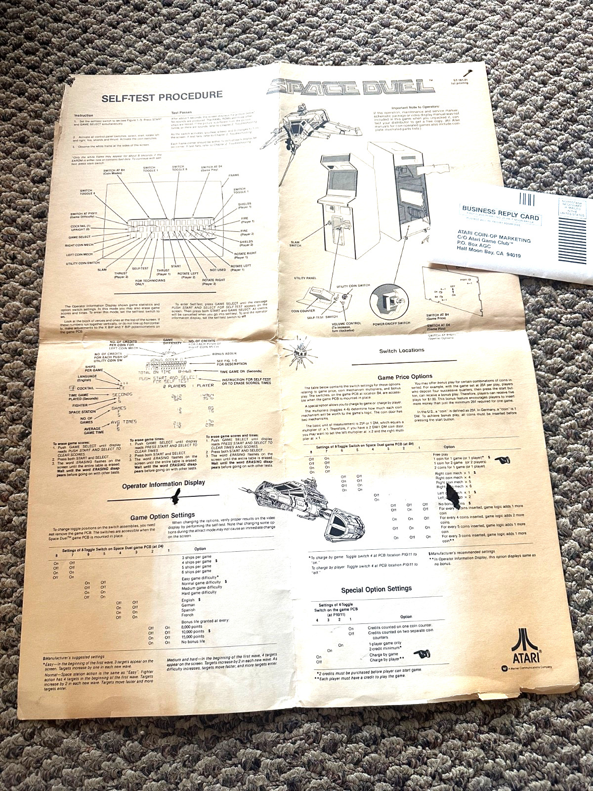 Space Duel Video Arcade Game Service Operators Manual Original Plus Extras