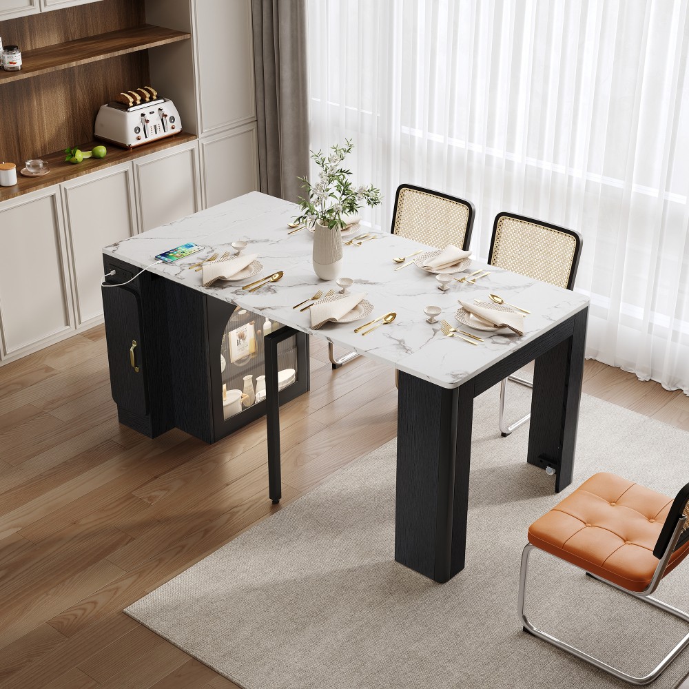 Extendable TREXM Rolling Kitchen Island with , Built-in Socket & Side Hooks
