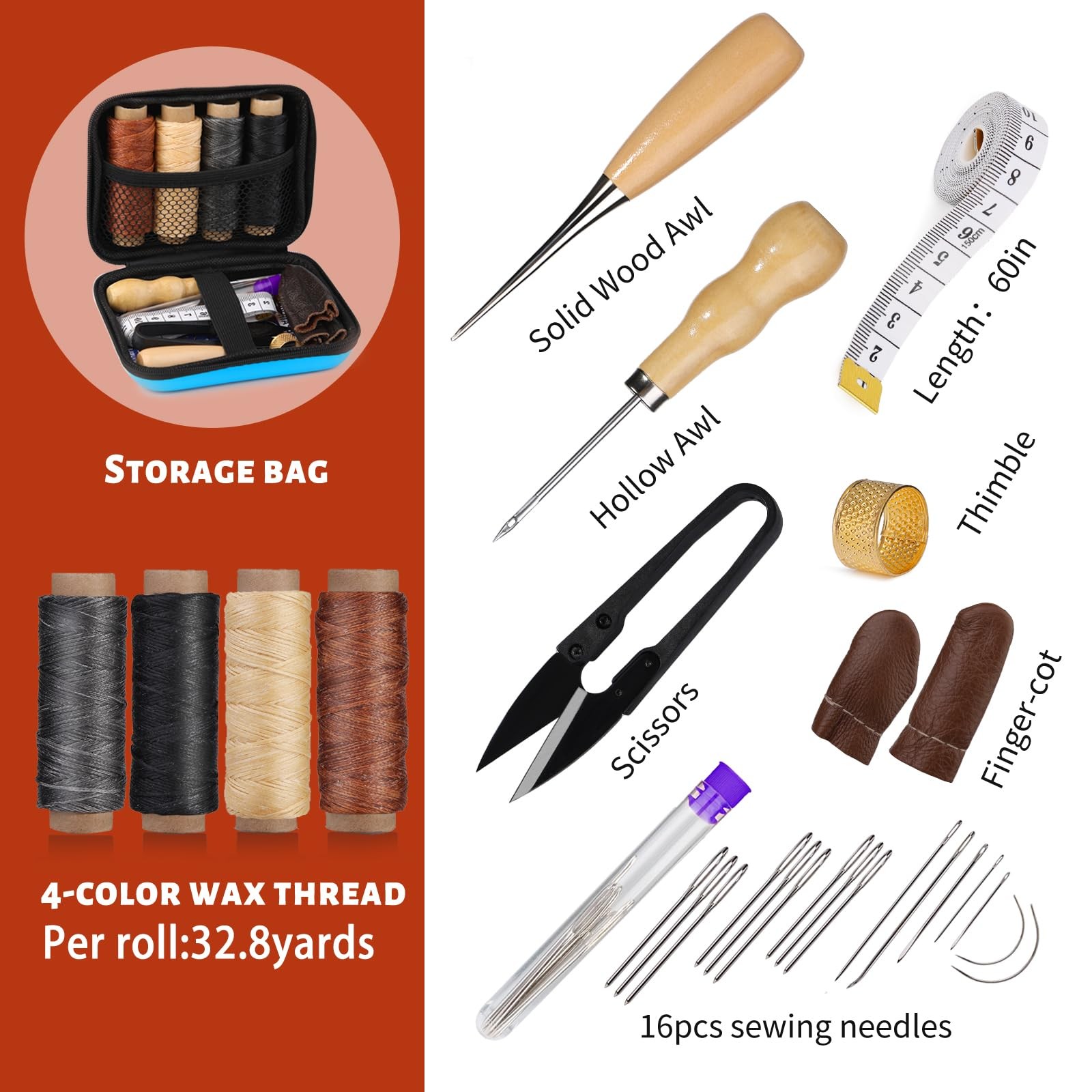 Leather Sewing Kit Leather Stitching Kit with Sewing Awl Waxed Thread