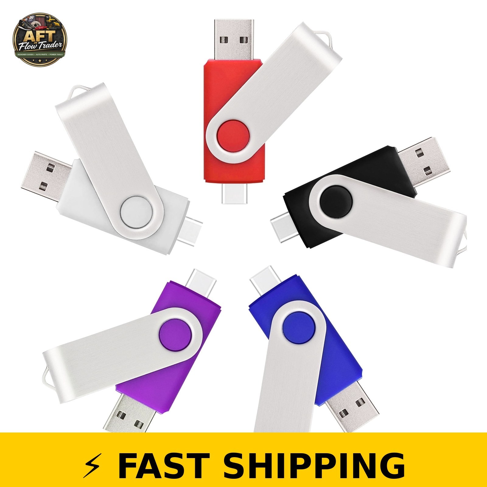 YUOY 32GB USB 2.0 Flash Drive - Dual USB-A & Type-C, 5 Pack