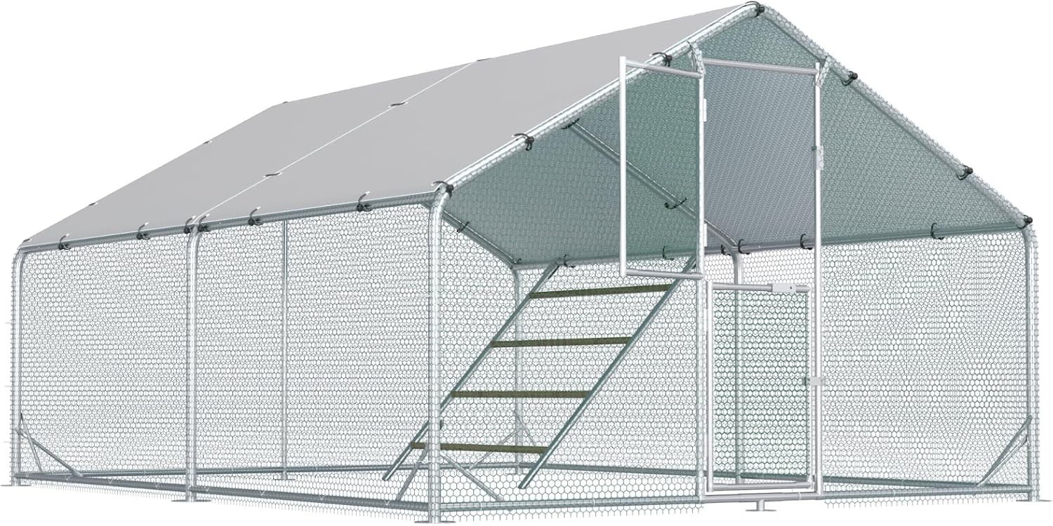 Large Chicken Coop,Metal Chicken Run for Yard with Feeding Door