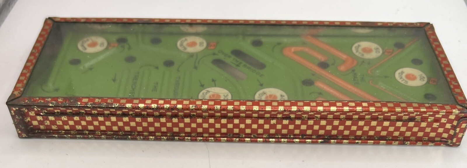 Vintage Tin Litho Miniature Handheld Golf Game - Rare! Inside VG, Case has Rust