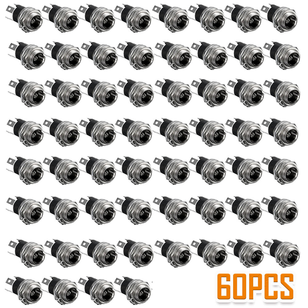 60PCS DC Power Supply Jack Socket Female Panel Mount Connector 3-Pin 5.5 x 2.1mm