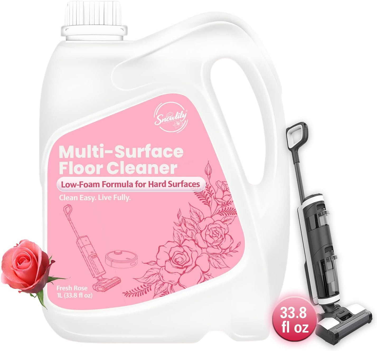 33.8 FL OZ Floor Cleaning Solution Compatible with Robot Vacuum, Residue & Strea