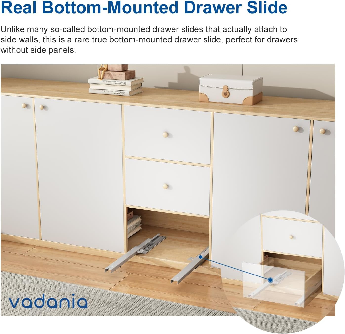 12" Undermount Drawer Slide, Soft Close, Bottom Mounted & Bottom Support, 88 Lb