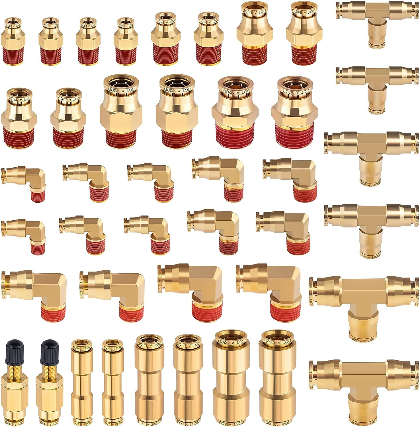 43 PCS Brass DOT Air Brake Line Fittings 1/4" 3/8" 1/2" Push to Connect Fittings