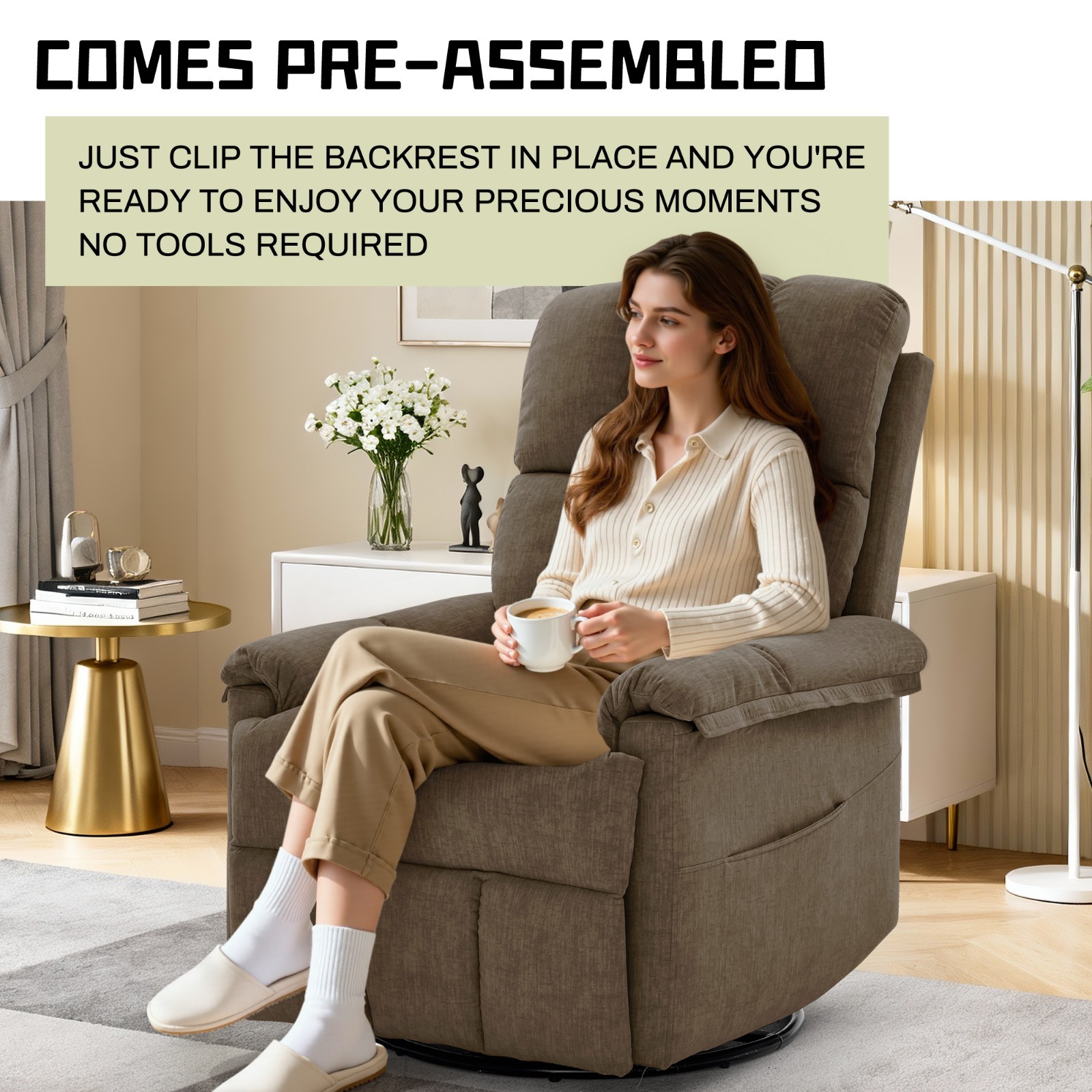 Korser 360°Swivel Recliner Chair with Side Pockets Small Rocker Recliner Nursery