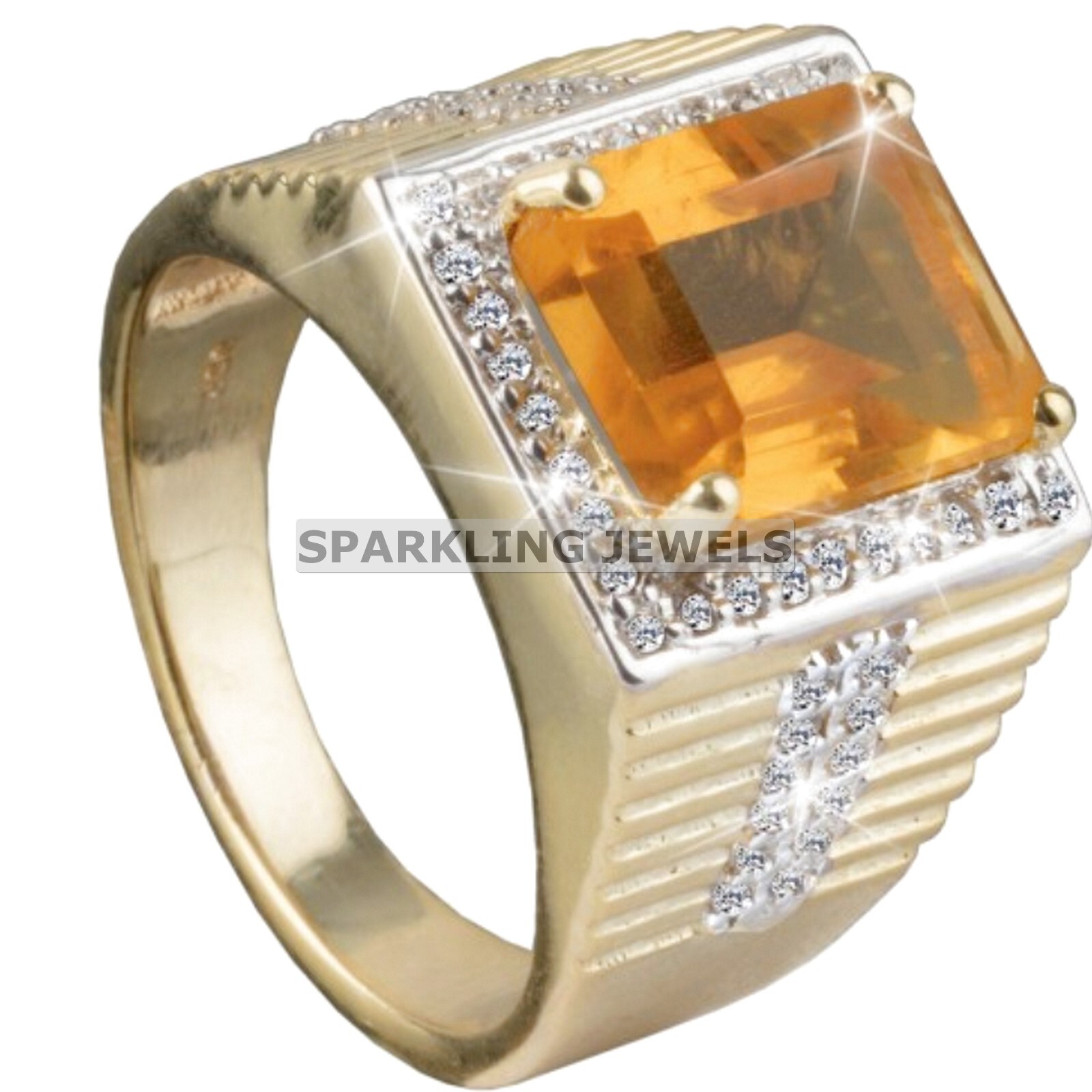 Lustrous Citrine Emerald Cut With 14K Solid  Gold  Ring For Men #C169