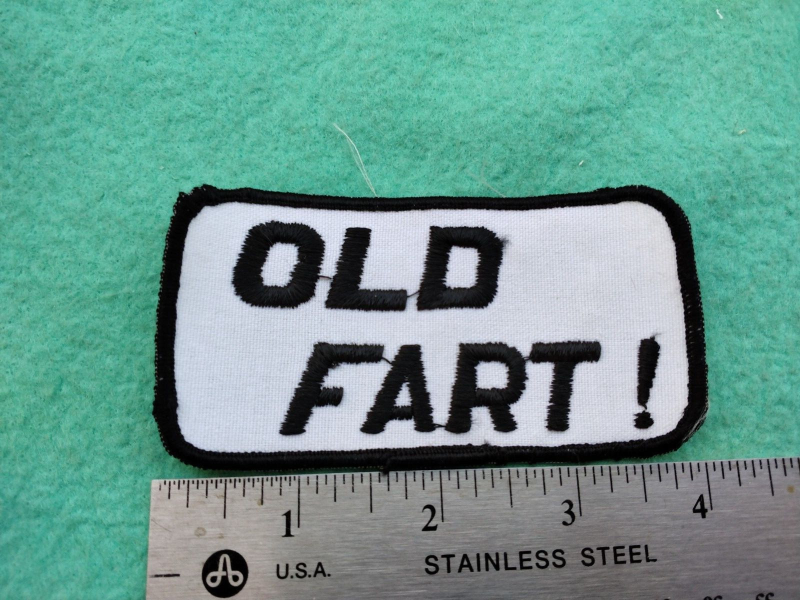 Vintage Old Fart! black Sew On pocket Patch