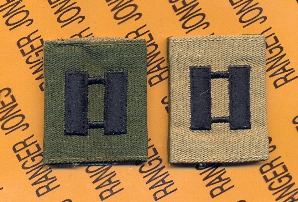 US ARMY Captain CPT 0-3 OD Green & Black & Desert Reversable slip on rank patch