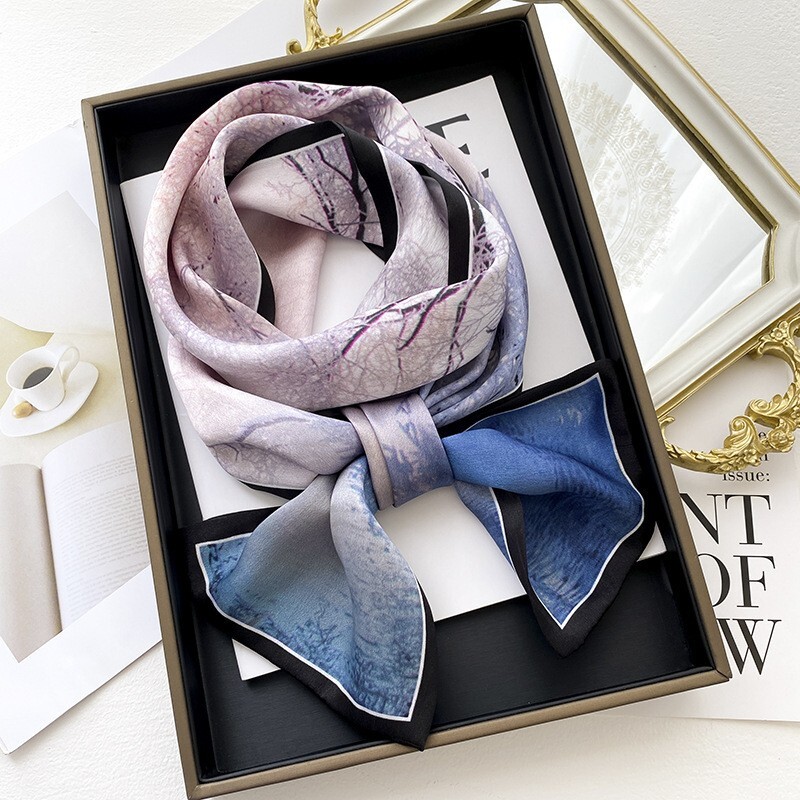 Double Side 100% Mulberry Silk Long Scarf Women Purple Blue Neckerchief 150*15cm