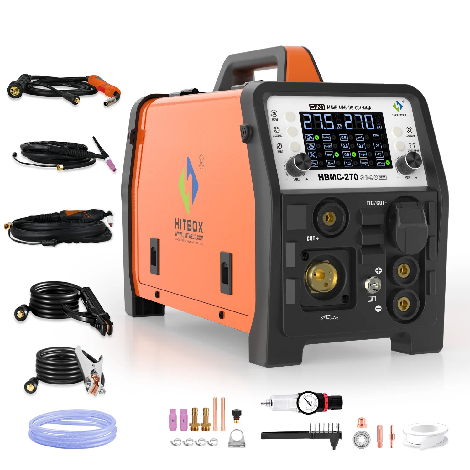 Hitbox 6in1 Welder Plasma Cutter 200A Aluminum MIG/Stick/HF TIG/CUT Gas,Gasless