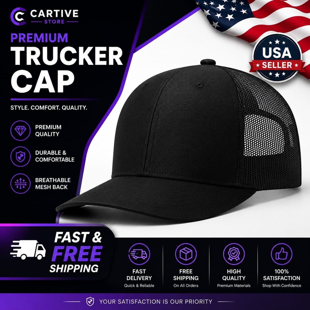 Unisex Mesh Trucker Cap Breathable Sun Hat Curved Brim Baseball Cap for All