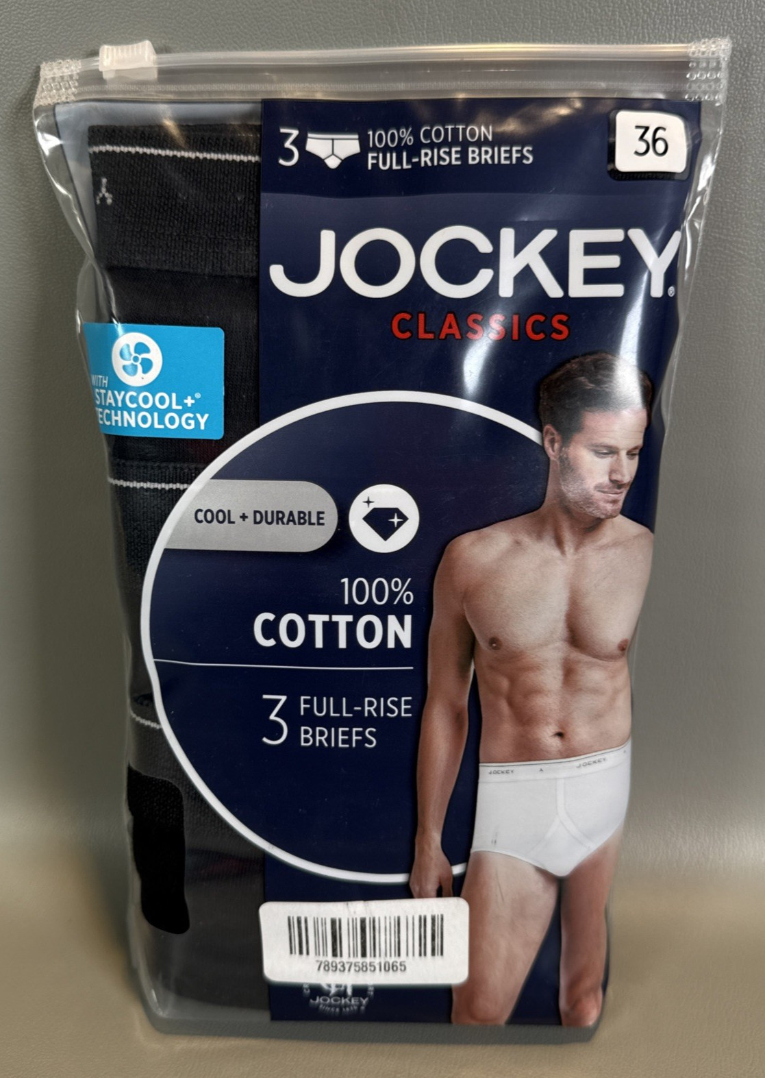 Mens Jockey Classics Full Rise Briefs 3 Pair Size 36 Black 100% Cotton New