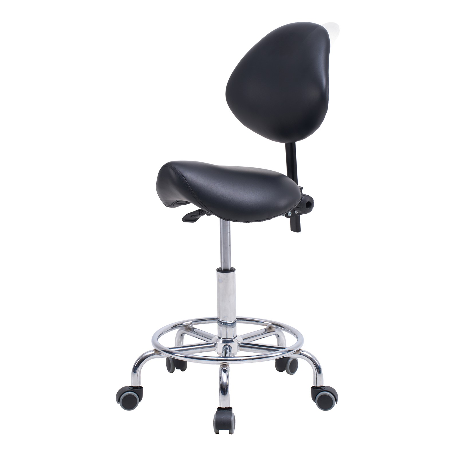 Saddle Stool Chair Backrest Swivel Hydraulic Tilt Wheels Footrest Barber Tattoo