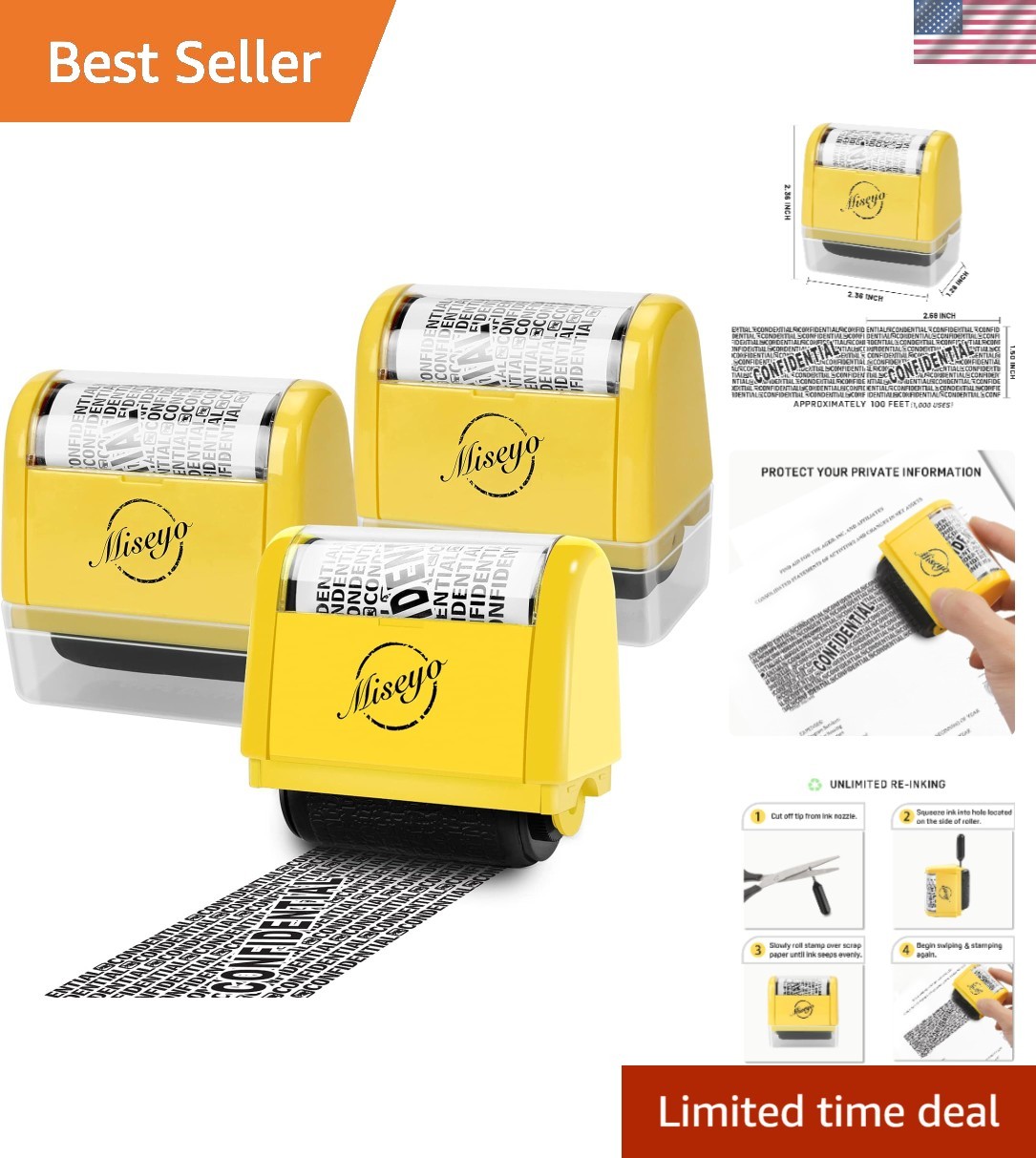 Wide Roller Stamp Identity Theft Stamp 1.5 Inch Perfect for Privacy Protectio...