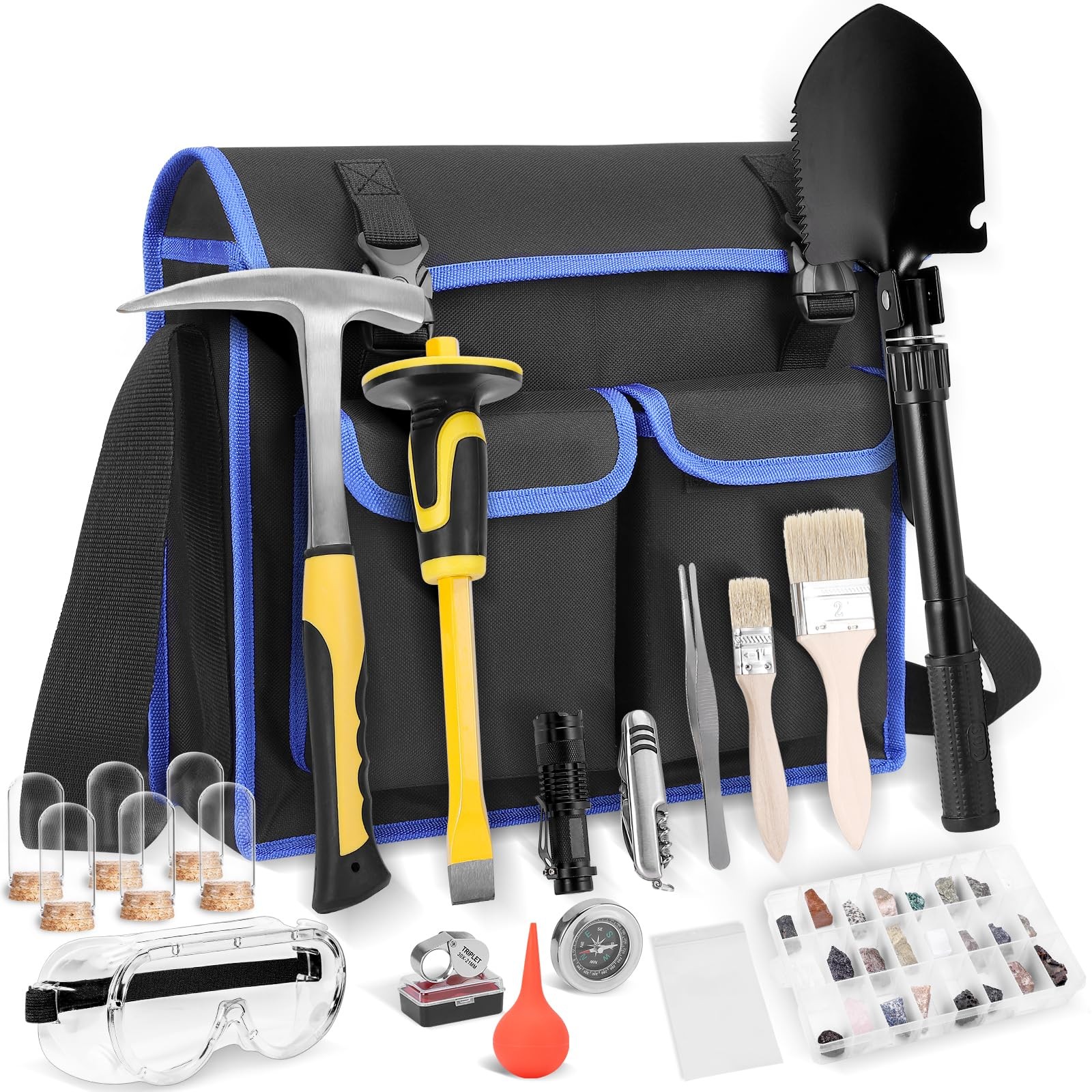 25 Pcs Geology Rock Pick Equipment Kit 28 Oz. Rock Pick Hammer With 12 Mason Ch